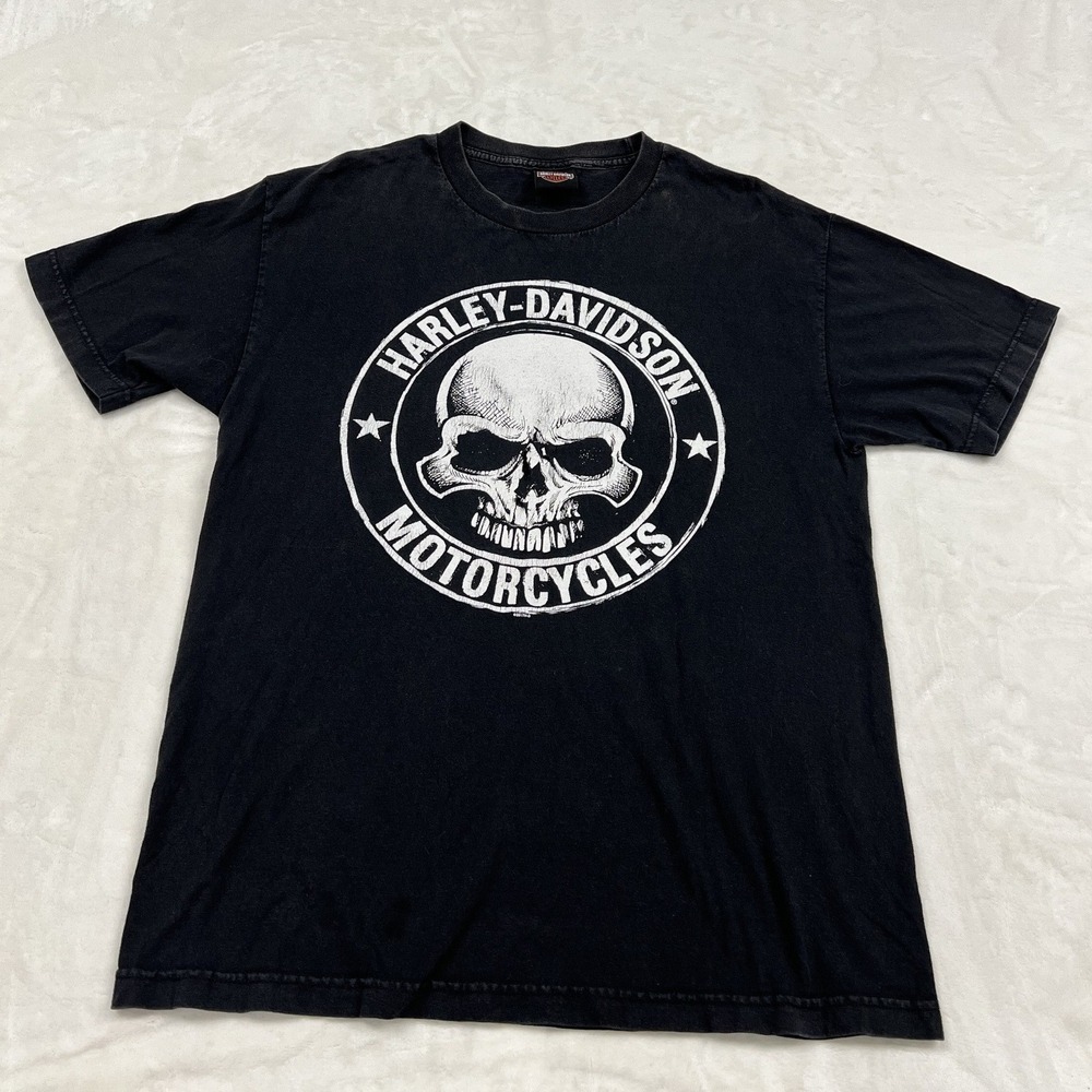Harley-Davidson Graphic Tee Mens L Black Skull Wisconsin Dealer Distressed